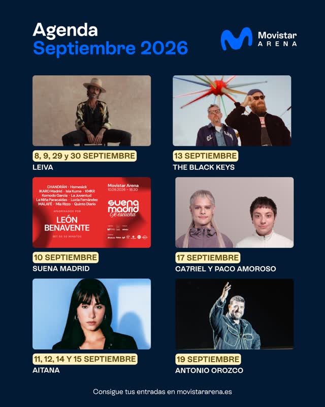 Agenda Septiembre 2026 Movistar Arena