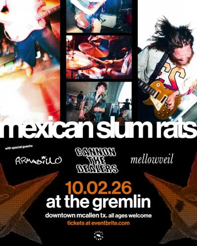~Lineup reveal: on October 2, MEXICAN SLUM RATS return to the Gremlin with very special guests: CANNON THE DEALERS - ARMADILLO - and MELLOWVEIL !