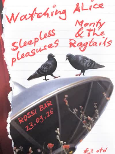 NEW SHOW! Watching Alice with support from Sleepless Pleasures + Monty and The Ragtails