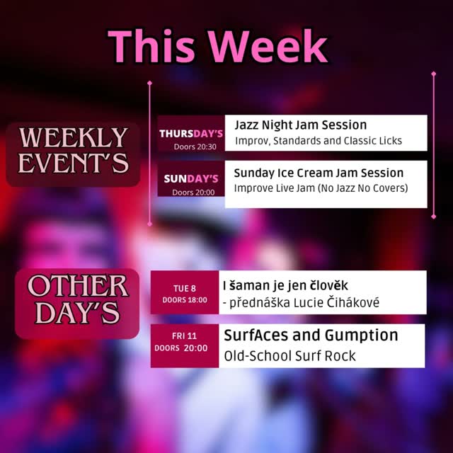 Weekly Events & Other Day's (Jazz Night Jam, Ice Cream Jam, Surf Rock)