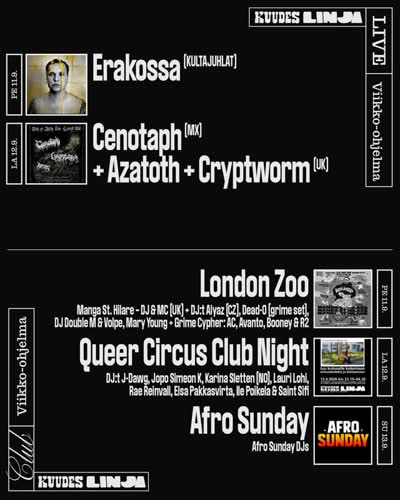Erakossa viettää Tää on sulle -kultasinkkujuhlia / Queer Circus Club Night / Afro Sunday