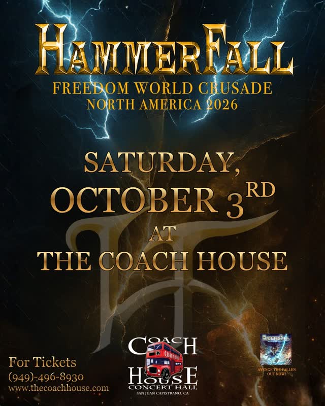Hammerfall will be electrifying the Coach House stage on October 3rd!