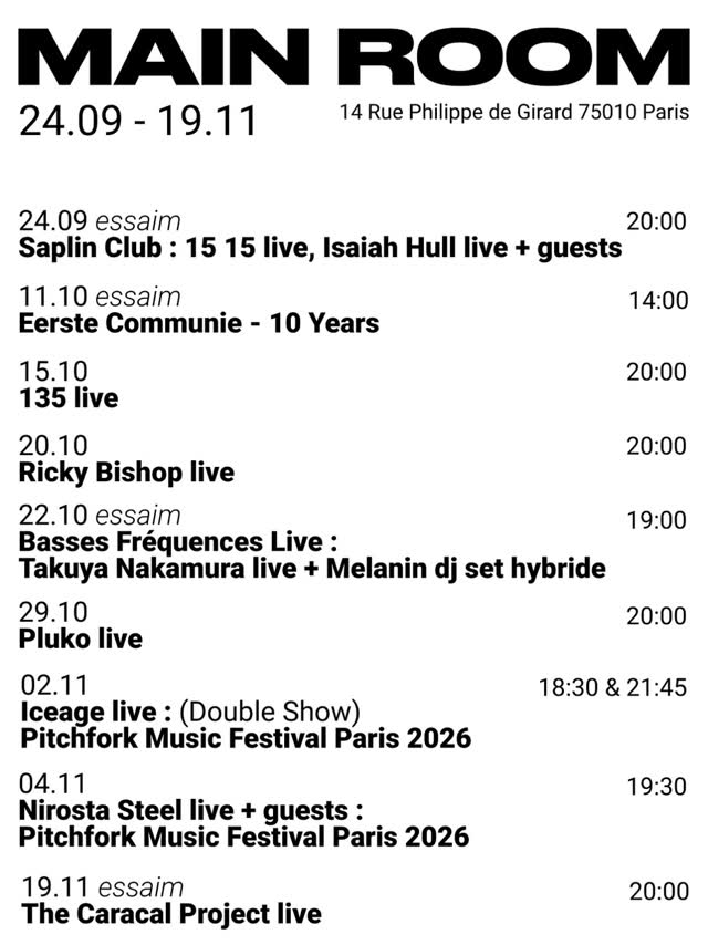 MAIN ROOM Schedule 24.09 - 19.11