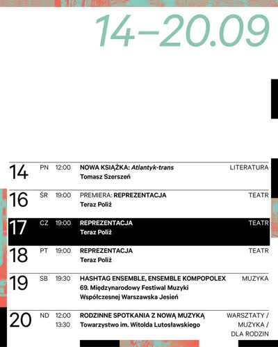TYGODNIÓWKA 14–20.09: Literatura, Teatr, Muzyka (Warszawska Jesień)