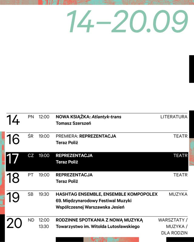 TYGODNIÓWKA 14–20.09: Literatura, Teatr, Muzyka (Warszawska Jesień)