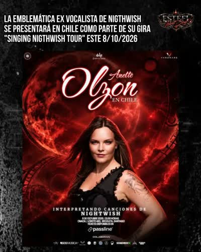 Anette Olzon se presentará en chile el próximo 8bde octubre d 2026 como parte de su gira "Singing Nigthwish Tour"