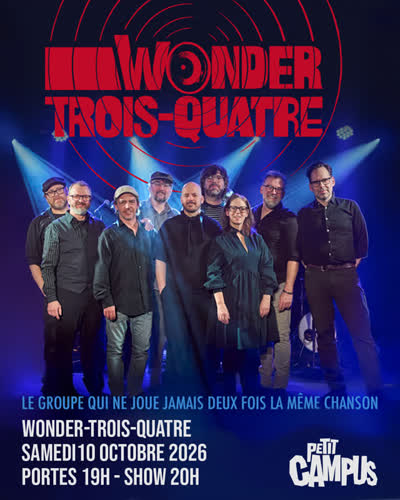 Les @wonder_trois_quatre, le groupe qui ne joue jamais deux fois la même chanson, revient sur la scène du Petit Campus, le samedi 10 octobre à 20h!