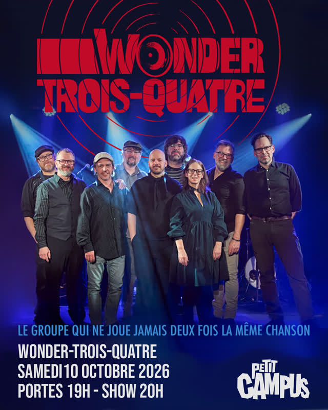 Les @wonder_trois_quatre, le groupe qui ne joue jamais deux fois la même chanson, revient sur la scène du Petit Campus, le samedi 10 octobre à 20h!
