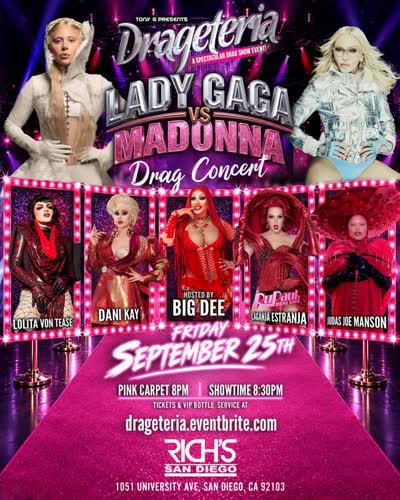 DRAGETERIA is taking over Rich's San Diego for one spectacular night of pop icons, powerhouse performances, and pure drag excellence.