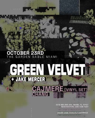 Green Velvet returns to Sable Miami on October 23rd, continuing his residency with both an unforgettable headline set in the Garden, and for the first time in over 20 years, a rare vinyl-only set as Cajmere in the lounge!