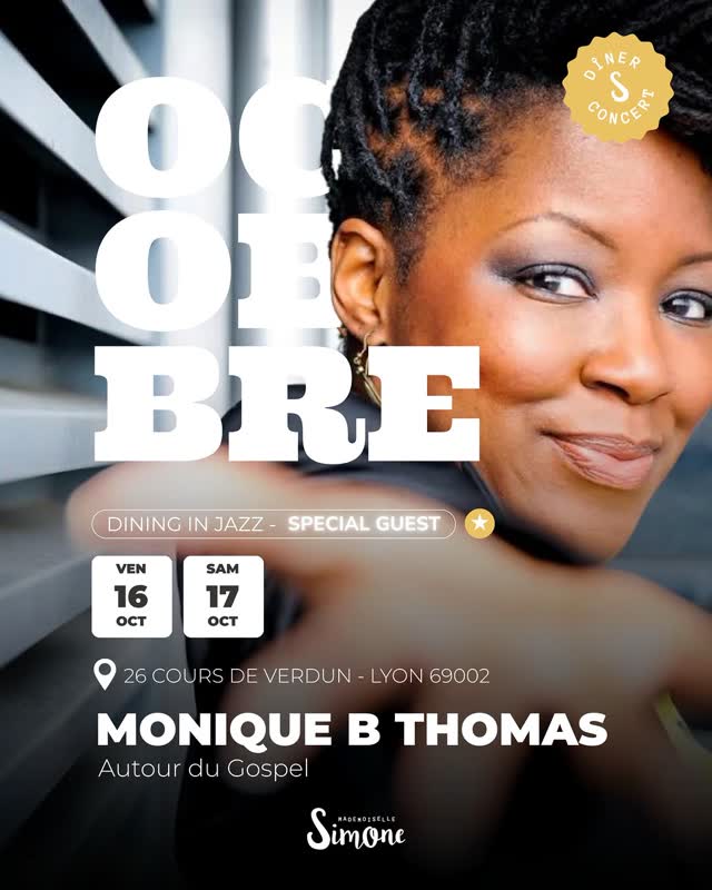 DINER CONCERT OCTOBRE - DINING IN JAZZ - SPECIAL GUEST MONIQUE B THOMAS