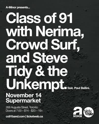 Don't miss @co91band w/ @nerimaofficial, @crowdsurfband & @stevetidy at @supermkttoronto on Saturday November 14!