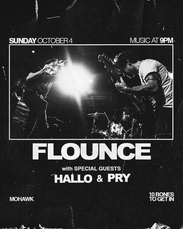 JUST ANNOUNCED 🖤 Local post-punk outfit Flounce with special guests Hallo and Pry on the indoor stage on Sunday, October 4th! Advance tickets available online!