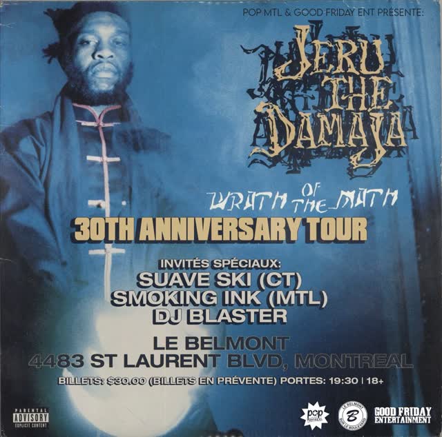 @jeru_thedamaja en concert à Montreal, QC 🇨🇦 23/09/26 @blmnt - Invités Spéciaux @suaveskimusic (CT/USA) & @smokinginkofficial (MTL) et @djblaster et plus. Billets en vente maintenant @showpassevents