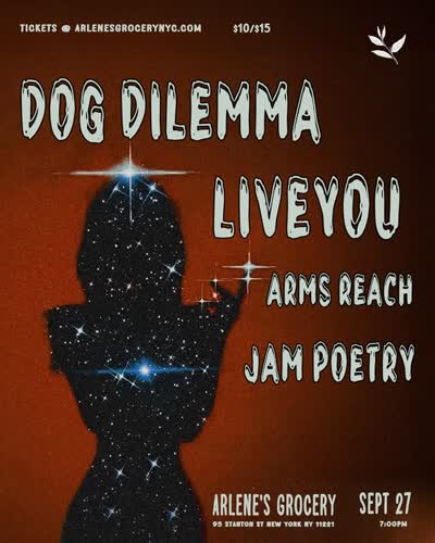SUNDAY 9/27: Jam Poetry plays Arlene’s! Featuring Arms Reach, Dog Dilemma, and LiveYou!
