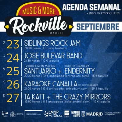 AGENDA SEMANAL! SIBLINGS ROCK JAM / JOSE BULEVAR BAND / SANTUARIO & ENDERNITY / KARAOKE CANALLA / TA KATT + THE CRAZY MIRRORS