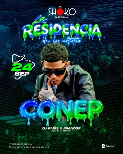 El 24 de septiembre, @conepmusicpr aterriza en @shokobarcelona con millones de reproducciones y colaboraciones junto a artistas como Anuel AA, Ñengo Flow, Hades66 o De La Ghetto. Trap, reggaeton y nueva escuela que está revolucionando el género 🙌🏼