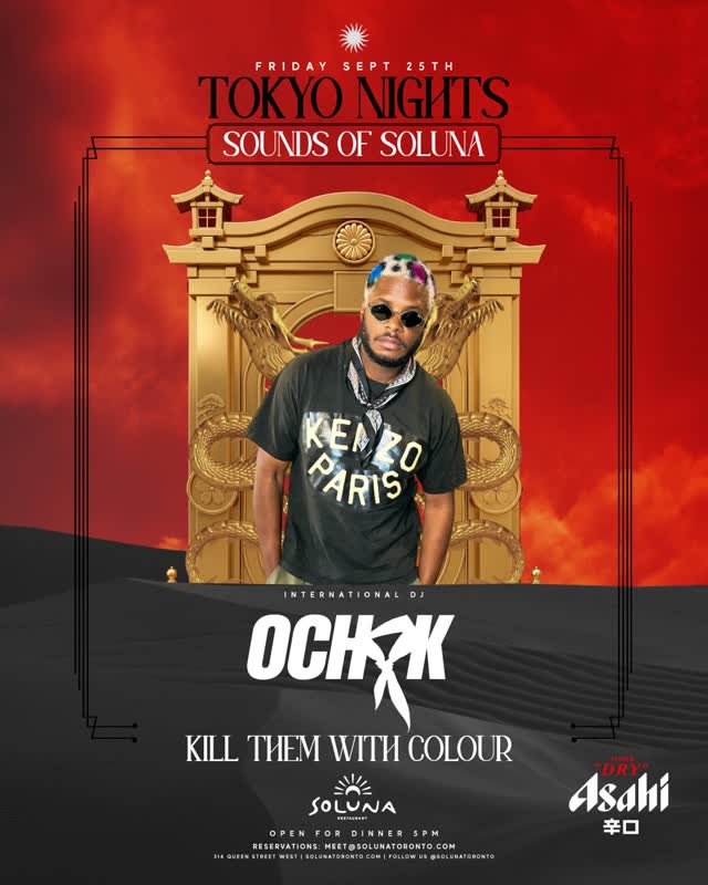 @ochokmusic is taking over Soluna next Friday, September 25🔥OCHOK is the producer behind three Beatport Afro House Top 10 records, with support from HUGEL, Black Coffee, and Diplo. Tokyo Nights meets Afro House as Paris-born, LA-based OCHOK takes over the decks🗼 From Paris to Toronto. Meet us at Soluna☀️Come for dinner, stay for the party.