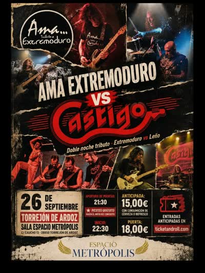 Festival de rock con Ama Tributo a Extremoduro y CASTIGO tributo a Leño