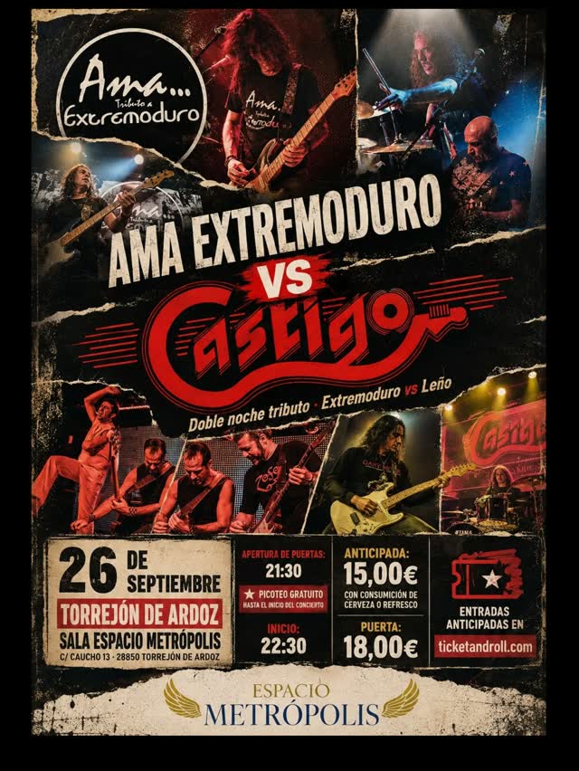 Festival de rock con Ama Tributo a Extremoduro y CASTIGO tributo a Leño