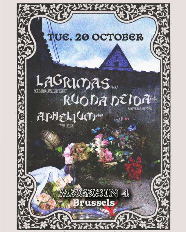 Melodic Crust / Screamo LA based outfit @lagrimascrust will be joined by @ruona.neida from the NL, and Aphelium from Gent!