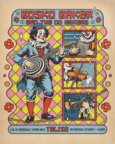 Coming up October 1st at the Horseshoe Tavern — Bosko Baker and The Do Makers hit the stage with special guest Talise