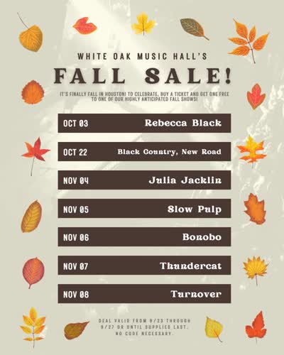 White Oak Music Hall's Fall Sale