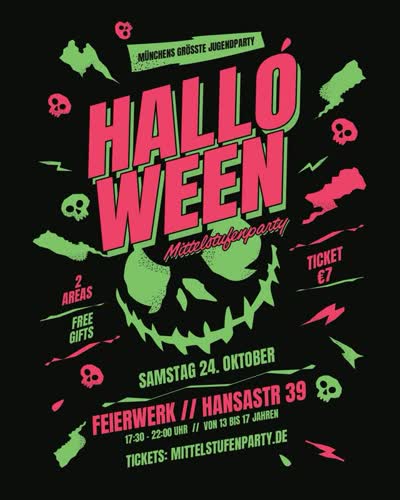 Die größte Halloween-Party der Stadt für alle von 13 bis 17 Jahren!