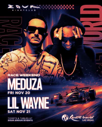 The track isn’t the only place to be this Race Weekend. MEDUZA + Lil Wayne at Zouk — Fri & Sat, Nov 20–21.