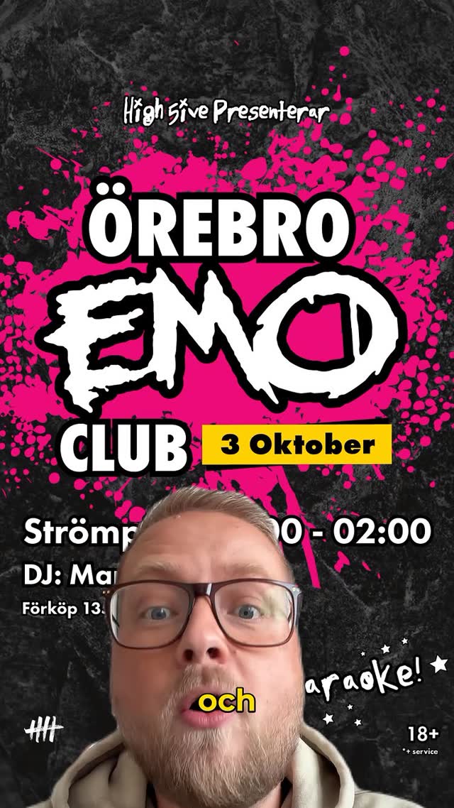 Biljetter till Örebo EMO Club finns på tickster! Vi ses den 3/10 när vi och @martincarl äntligen kommer tillbaka till er Örebro. Dessutom flyttar hela kalaset till STRÖMPIS! Ni ger oss alltid allt ni har och de vill vi såklart försöka återgälda så nu blir det EMO Karaoke även i Örebro! 🖤🗣️ Karokevärd? De är ingen mindre än @thosewithouts skönsångare - Oskar!