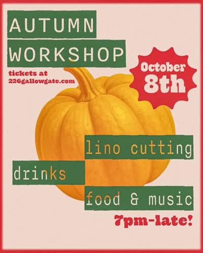 Autumn Workshop: lino cutting, drinks, food & music