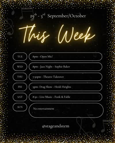 This Week Schedule (29th - 3rd September/October)