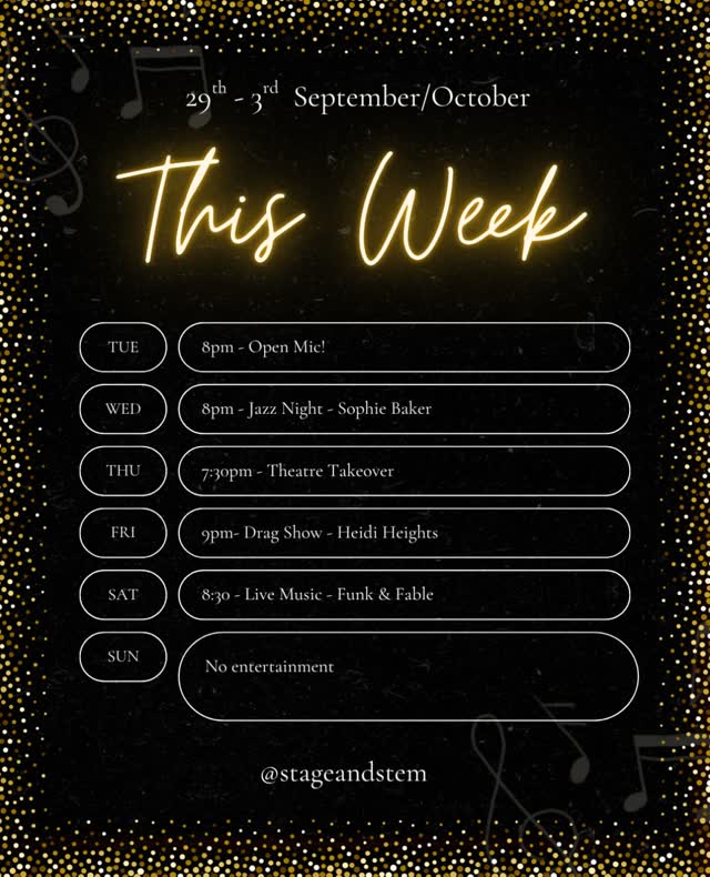This Week Schedule (29th - 3rd September/October)