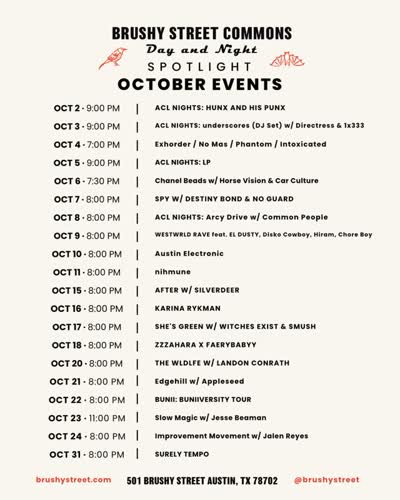 Brushy Street Commons Day and Night Spotlight October Events