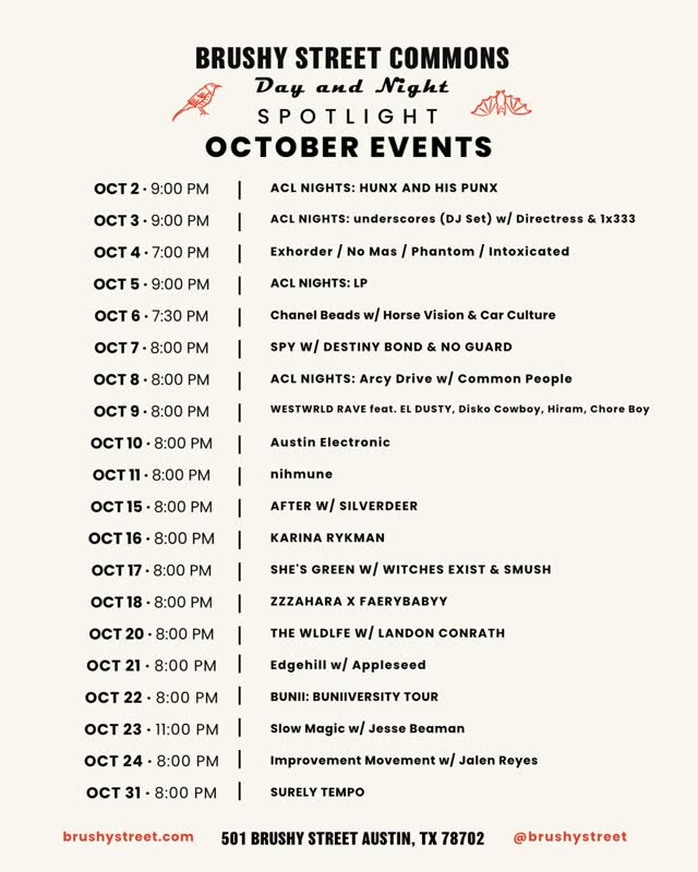 Brushy Street Commons Day and Night Spotlight October Events