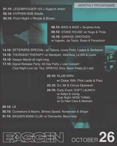 BAGGEN Monthly Programme October 26