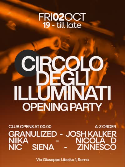 FRIDAY 2 OCTOBER — OPENING PARTY