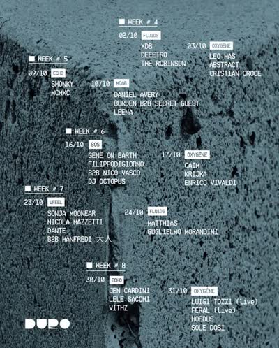 October at Duro: Five weeks moving through different corners of contemporary house and techno