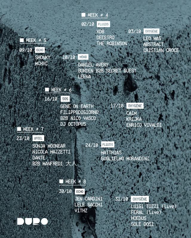October at Duro: Five weeks moving through different corners of contemporary house and techno