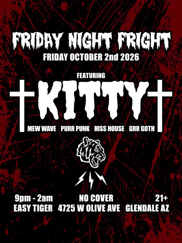 FRIDAY OCTOBER 2nd @EasyTigerBar MEW WAVE, PURR PUNK, HISS HOUSE, GRR GOTH, MIXED AND LAYERED WITH THE SOUNDS OF THUNDERSTORMS, VINTAGE HORROR TRAILERS, AND MEOW MEOW MEOW!!