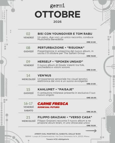 QUESTO MESE DA GERMI – OTTOBRE 2026