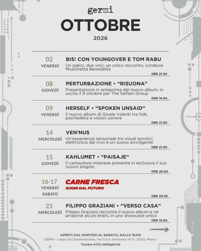 QUESTO MESE DA GERMI – OTTOBRE 2026