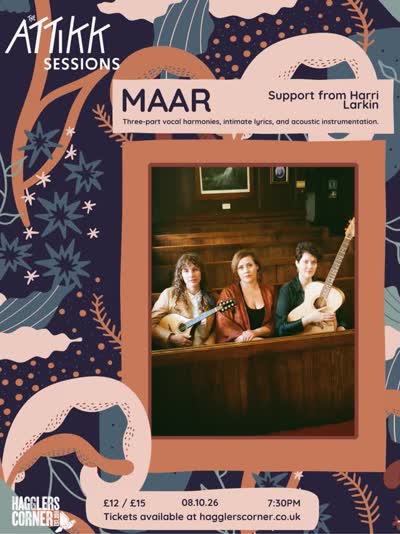 Harri Larkin is joining us as support for Maar at Hagglers Corner on 8th October 🫶 Expect a cosy night of autumnal music, warm energy and plenty of talent!