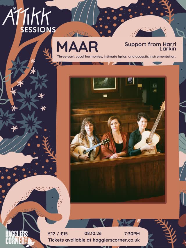 Harri Larkin is joining us as support for Maar at Hagglers Corner on 8th October 🫶 Expect a cosy night of autumnal music, warm energy and plenty of talent!