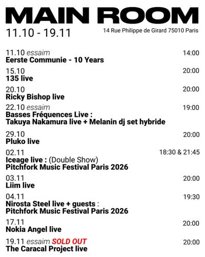 MAIN ROOM 11.10 - 19.11 Schedule