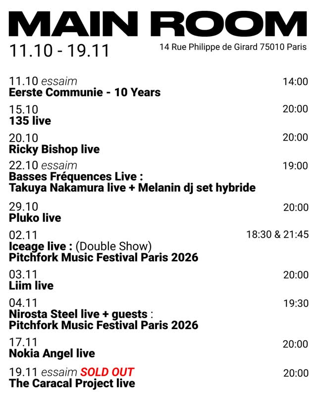 MAIN ROOM 11.10 - 19.11 Schedule