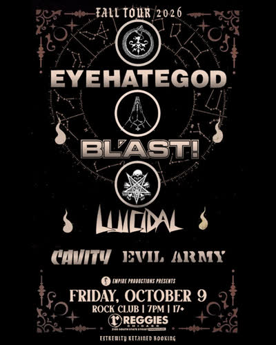 @empire_shows presents @eyehategodnola in the Rock Club on Friday, October 9th with @blastbandca, @luicidalvenicepunks, @thebandcavity, and @evilarmy_band!