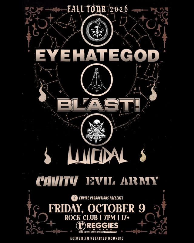 @empire_shows presents @eyehategodnola in the Rock Club on Friday, October 9th with @blastbandca, @luicidalvenicepunks, @thebandcavity, and @evilarmy_band!