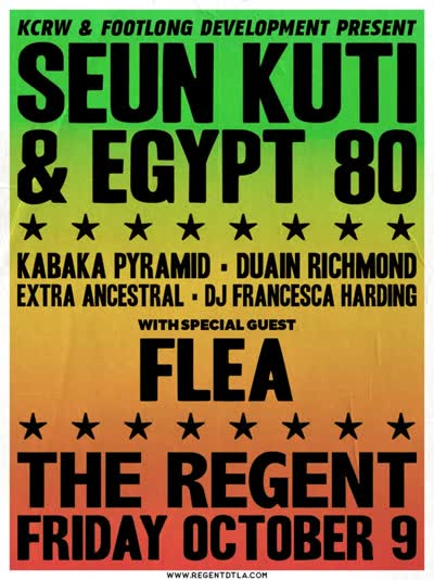 Big news: Flea is joining Seun Kuti & Egypt 80 at The Regent on October 9th
