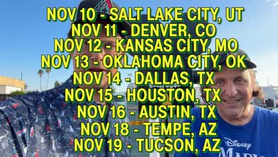 NOV 10 - SALT LAKE CITY, UT NOV 11 - DENVER, CO NOV 12 - KANSAS CITY, MO NOV 13 - OKLAHOMA CITY, OK NOV 14 - DALLAS, TX NOV 15 - HOUSTON, TX NOV 16 - AUSTIN, TX NOV 18 - TEMPE, AZ NOV 19 - TUCSON, AZ